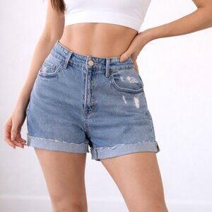 Arula NWT High Rise Distressed Denim Shorts Size 0X Raw Hem